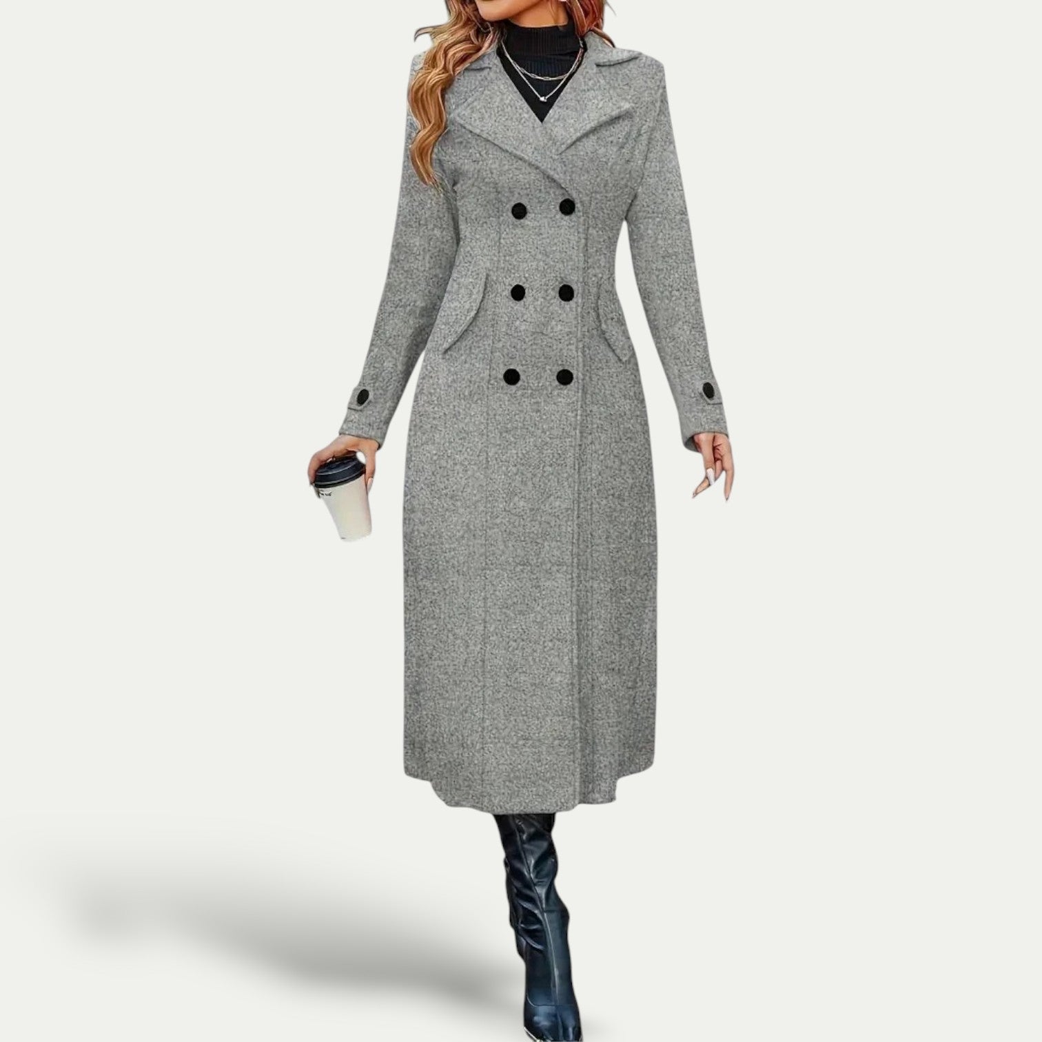 Manteau Long Élégant Double Boutonnage pour Femmes