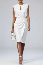 Robe Midi à Encolure Ronde et Détail Noué pour Femme | Idéale pour l'Été