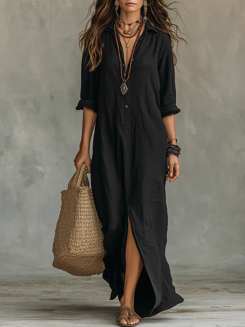 Robe Maxi à Col Chemise pour Femmes