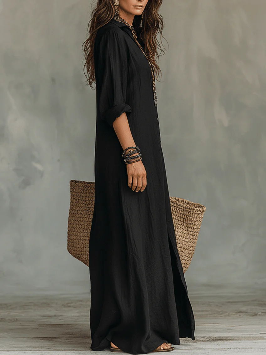 Robe Maxi à Col Chemise pour Femmes