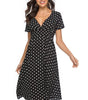 Robe A-ligne Décolleté en V à Pois pour Femmes