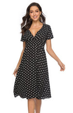 Robe A-ligne Décolleté en V à Pois pour Femmes