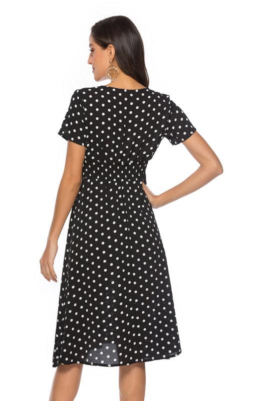 Robe A-ligne Décolleté en V à Pois pour Femmes