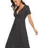 Robe A-ligne Décolleté en V à Pois pour Femmes