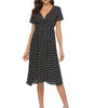 Robe A-ligne Décolleté en V à Pois pour Femmes