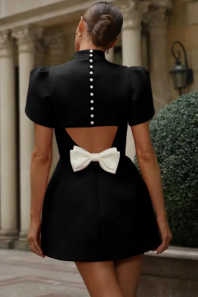 Robe Courte Élégante avec Nœud pour Femmes