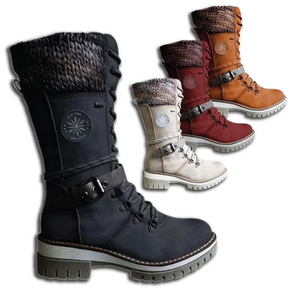 Botte à Lacets Haute en Simili Cuir pour Femme