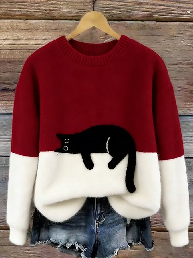 Pull décontracté avec motif chat pour femmes
