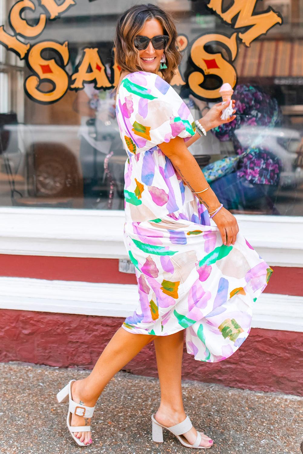 Robe Midi Imprimé Abstrait pour Femmes