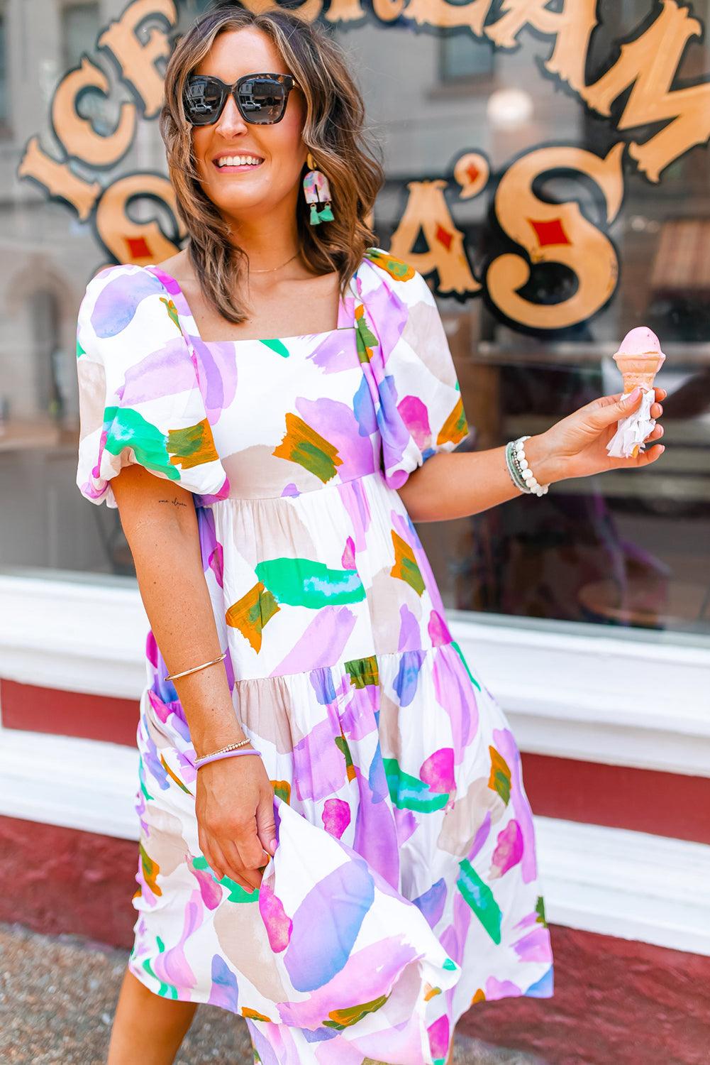 Robe Midi Imprimé Abstrait pour Femmes