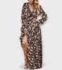 Robe Maxi à Manches Longues et Imprimé Floral pour Femmes