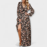 Robe Maxi à Manches Longues et Imprimé Floral pour Femmes