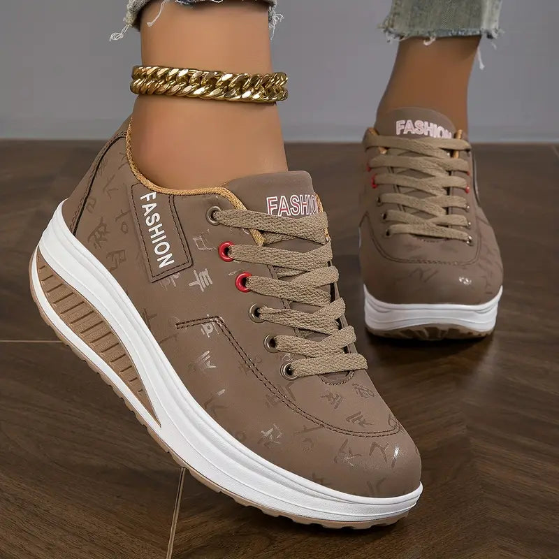 Chaussures Confort Compensées en Simili Cuir pour Femme