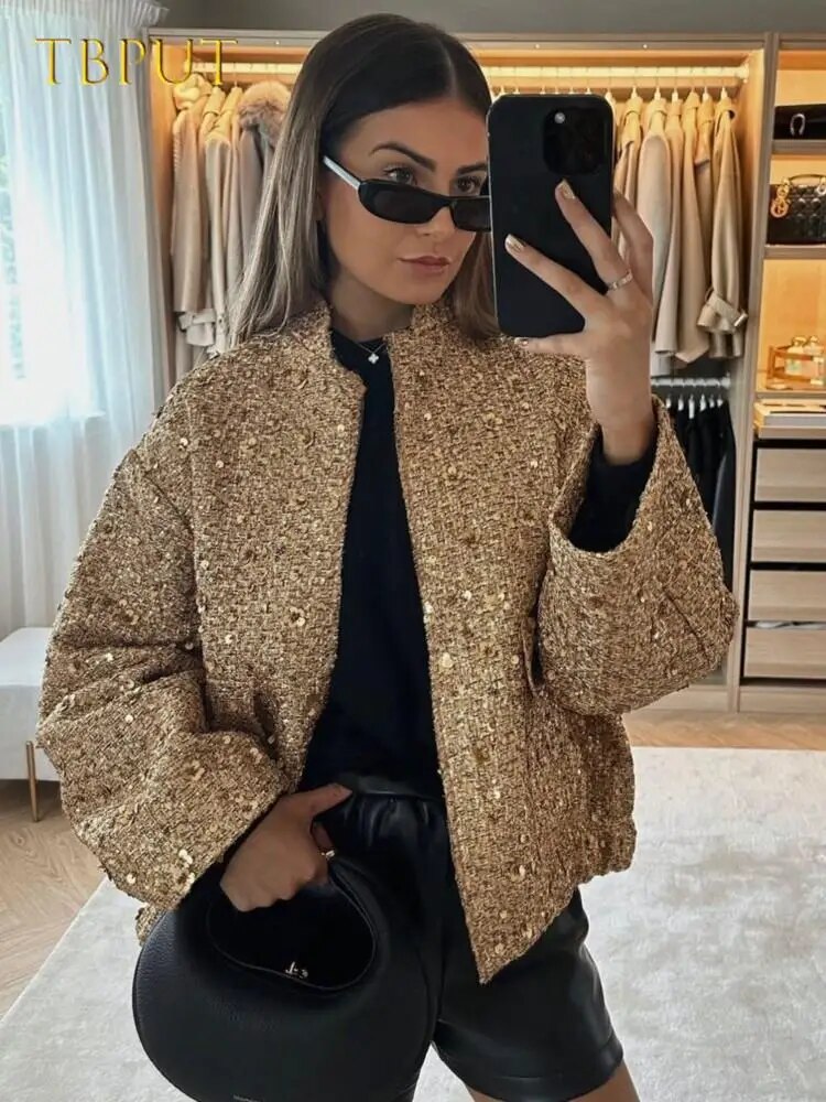 Veste Bomber Dorée Élégante pour Femmes