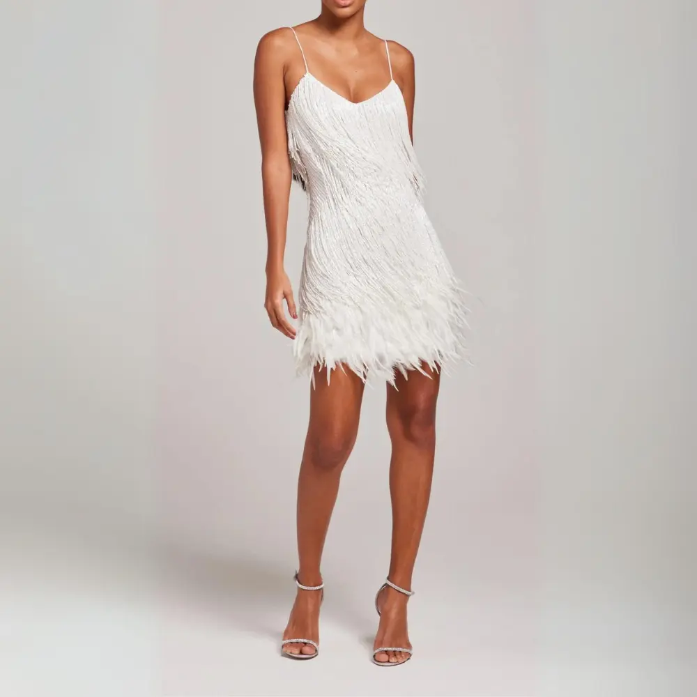 Mini Dress with Feathers and Sequins for Women