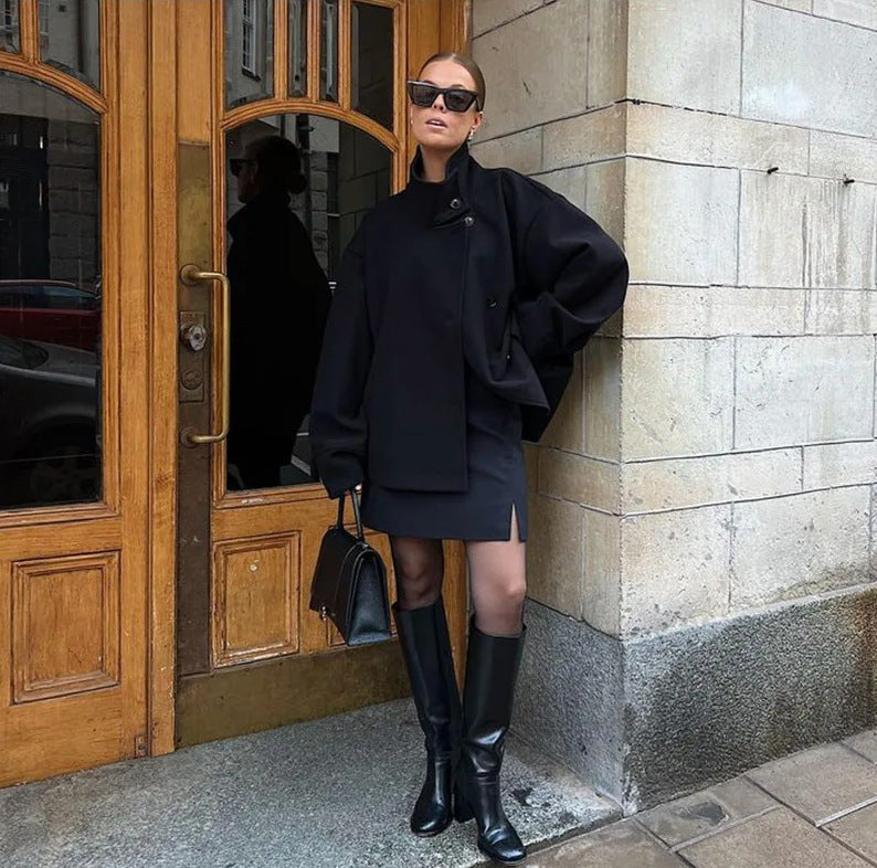 Veste Chic Boutonnée à Col Montant pour Femmes