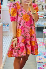 Robe Mini Fleurie avec Volants pour Femmes