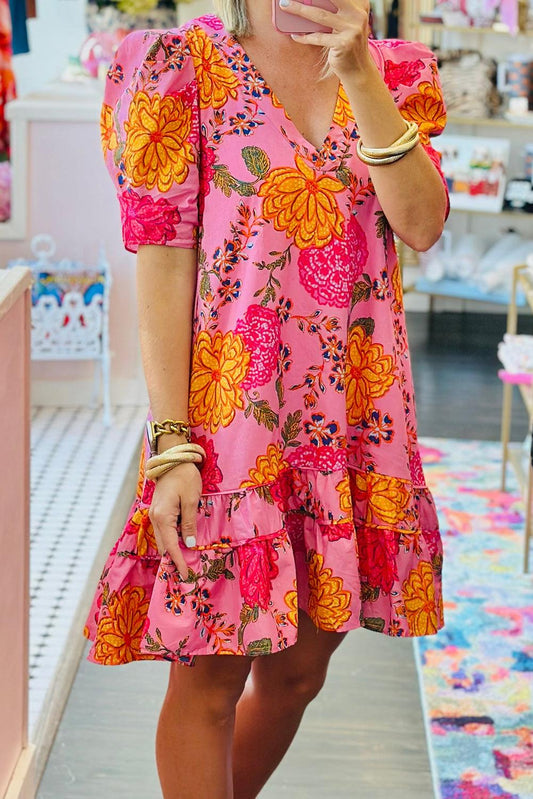 Robe Mini Fleurie avec Volants pour Femmes