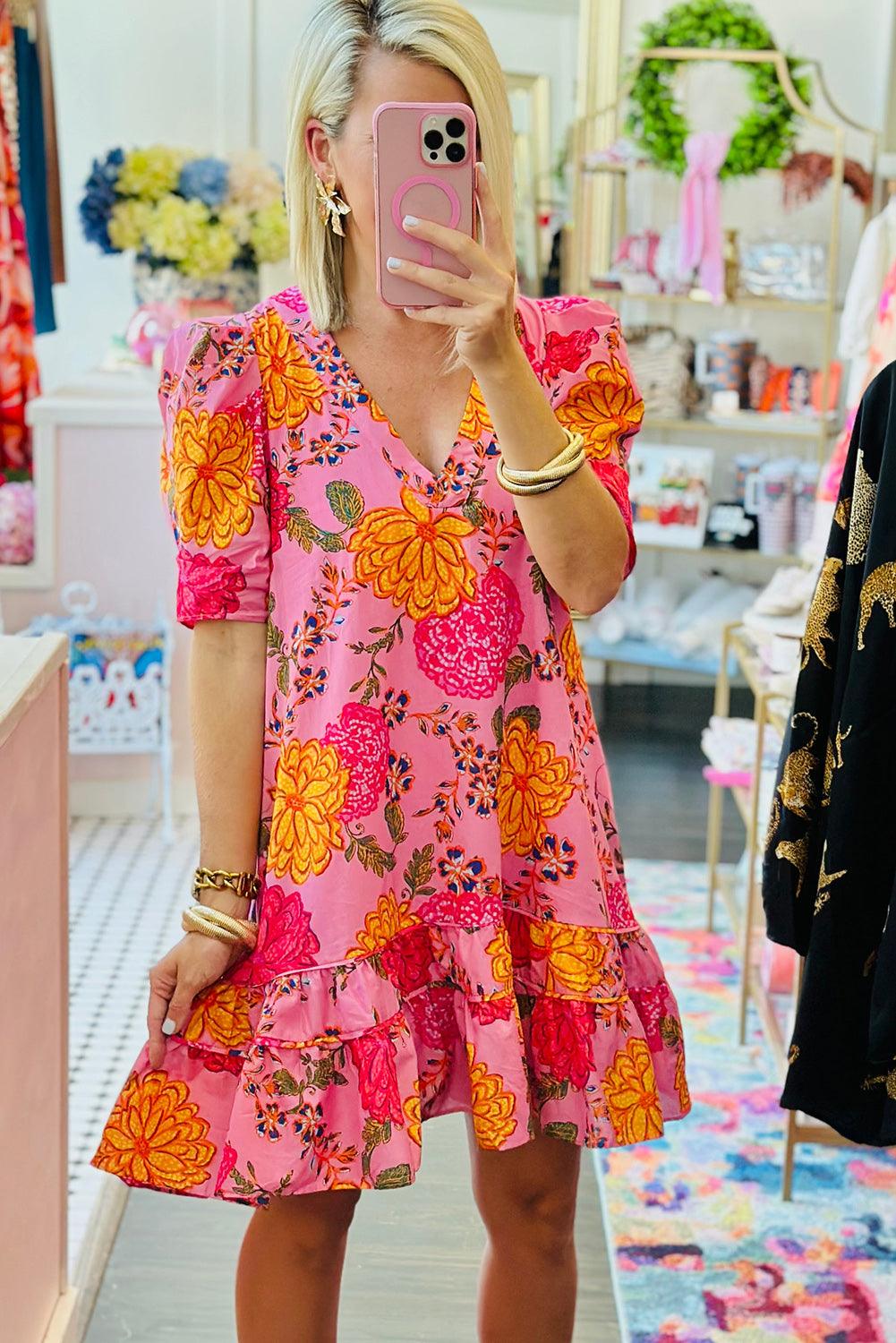 Robe Mini Fleurie avec Volants pour Femmes