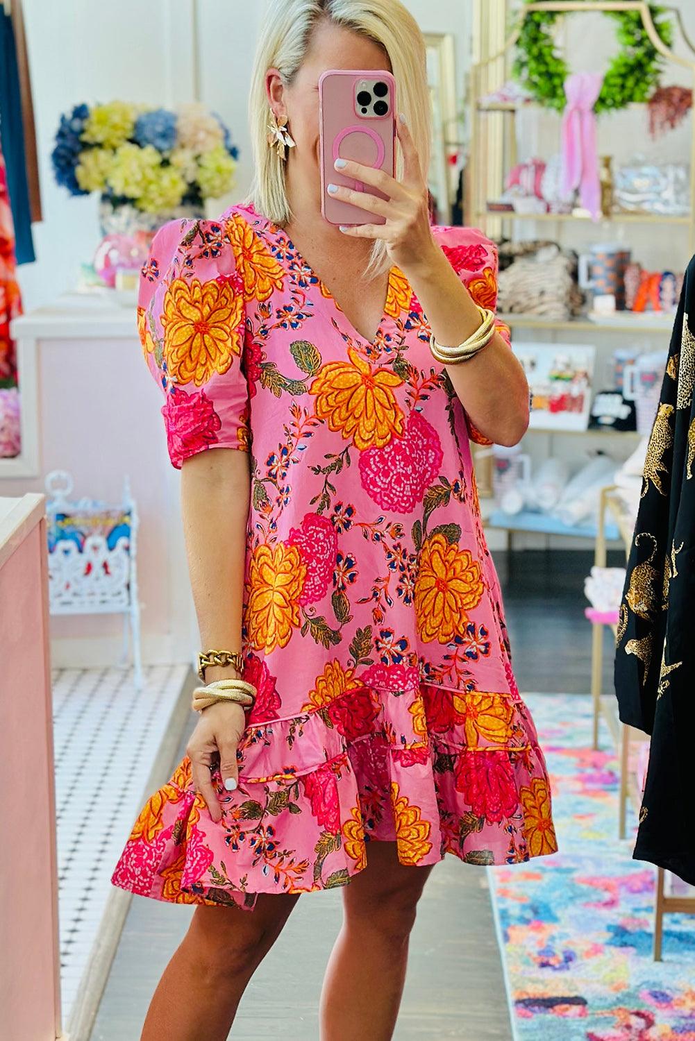 Robe Mini Fleurie avec Volants pour Femmes