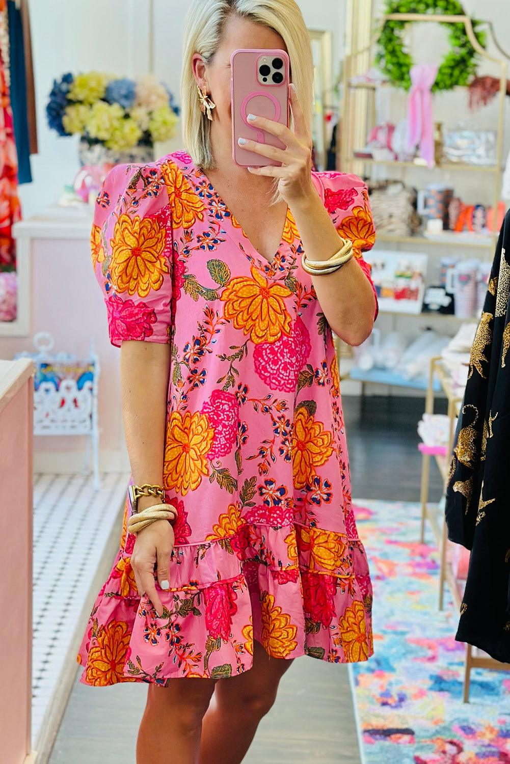 Robe Mini Fleurie avec Volants pour Femmes