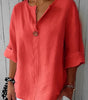 Blouse en Lin Col V à Manches 3/4 pour Femme | Idéale pour le Quotidien