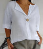 Blouse en Lin Col V à Manches 3/4 pour Femme | Idéale pour le Quotidien