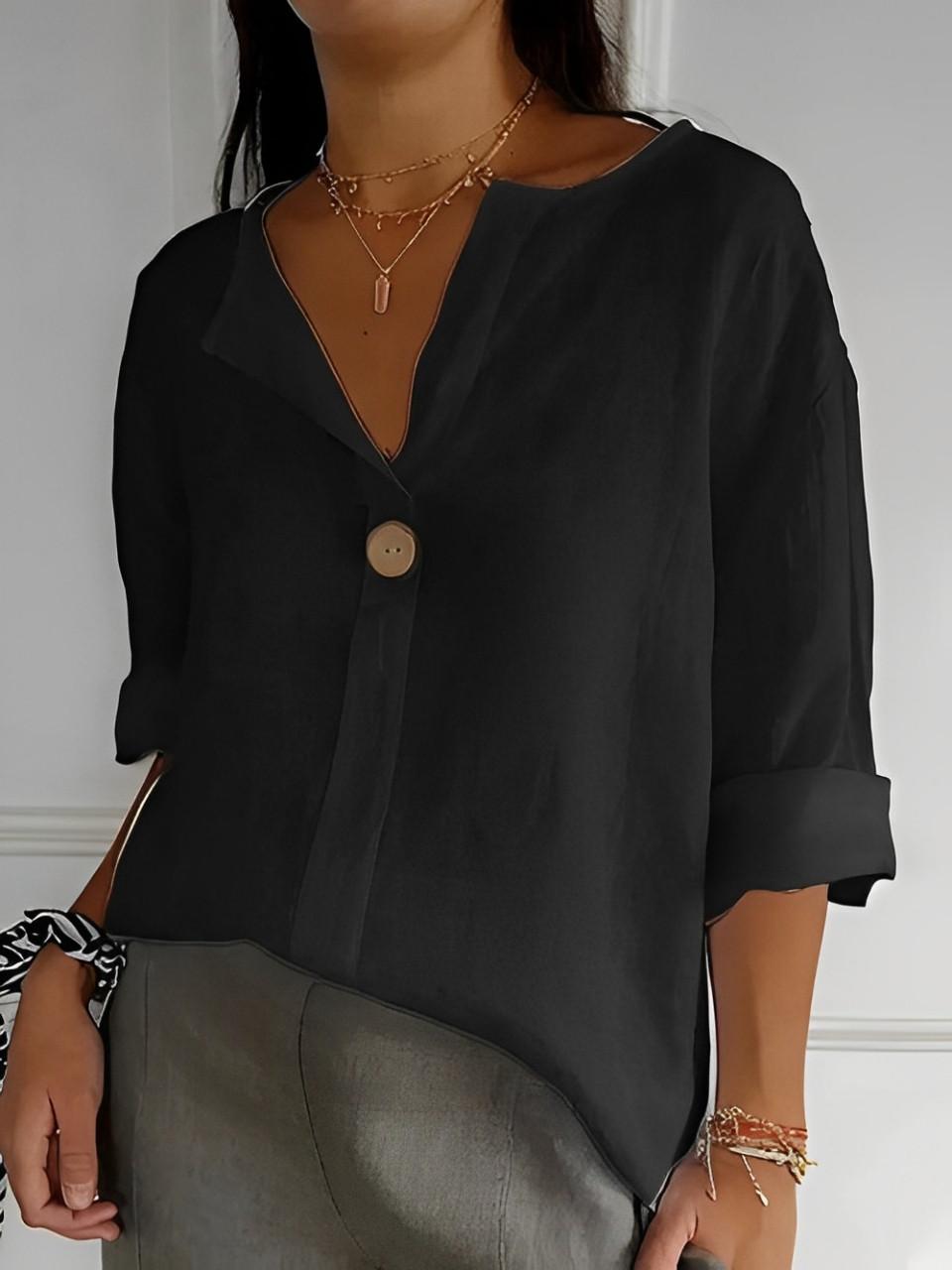 Blouse en Lin Col V à Manches 3/4 pour Femme | Idéale pour le Quotidien