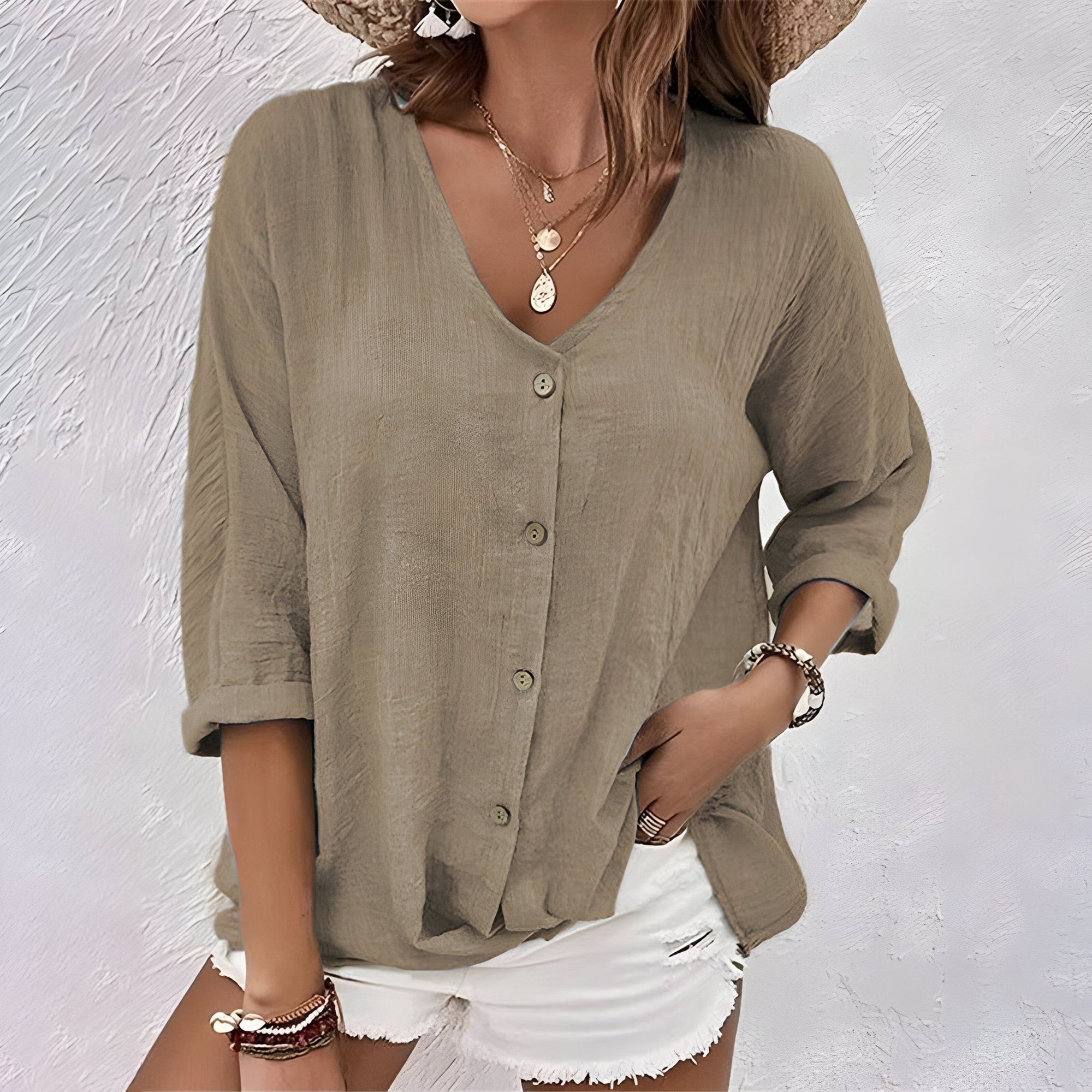 Blouse décontractée col V manches courtes pour femmes - Emilia Lane