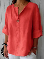 Blouse en Lin Col V à Manches 3/4 pour Femme | Idéale pour le Quotidien - Emilia Lane