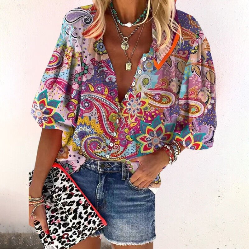 Blouse imprimée à manches trois-quarts pour Femmes