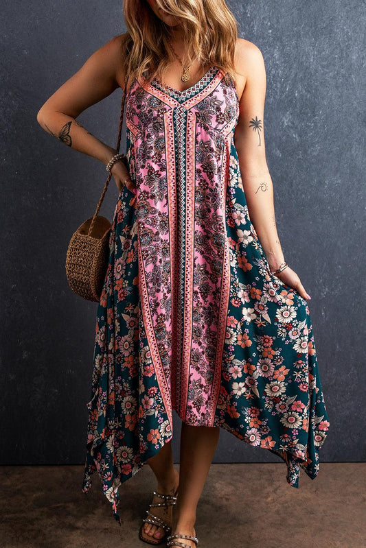 Robe d'Été Longue en Patchwork Floral pour Femmes