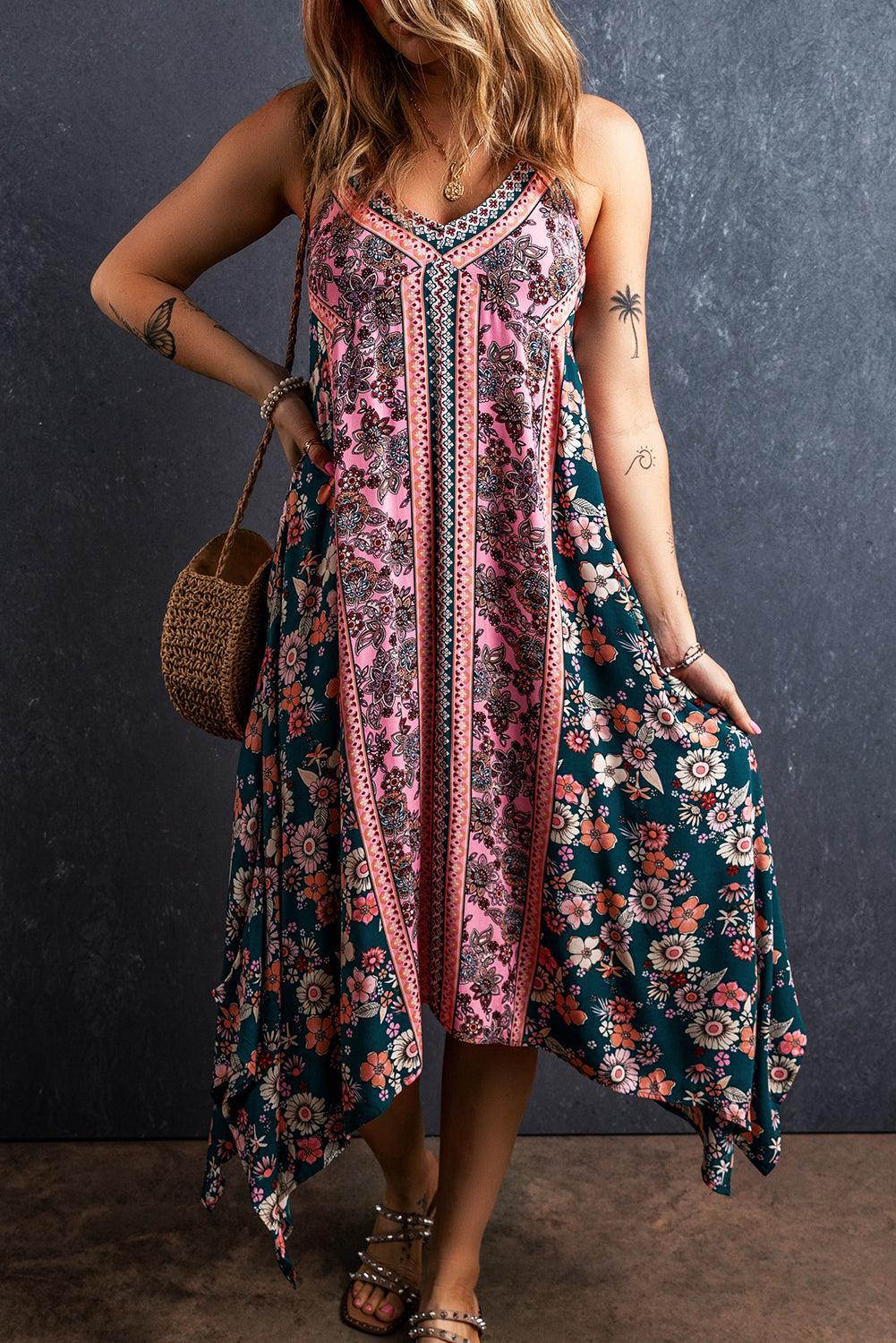 Robe d'Été Longue en Patchwork de Fleurs pour Femmes