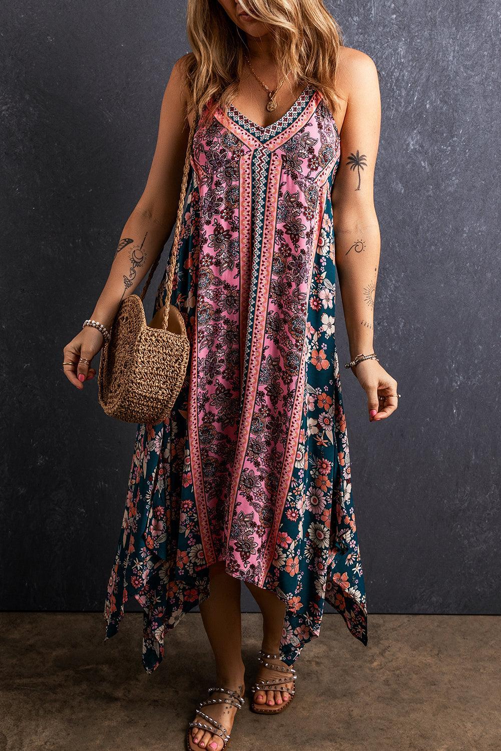Robe d'Été Longue en Patchwork de Fleurs pour Femmes