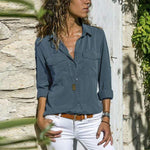 Chemisier Décontracté Col V à Manches Longues pour Femmes