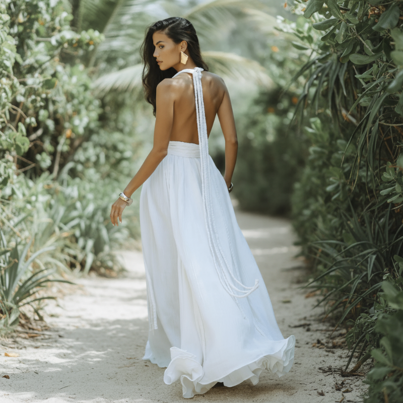 Robe longue bandage dos nu pour femmes