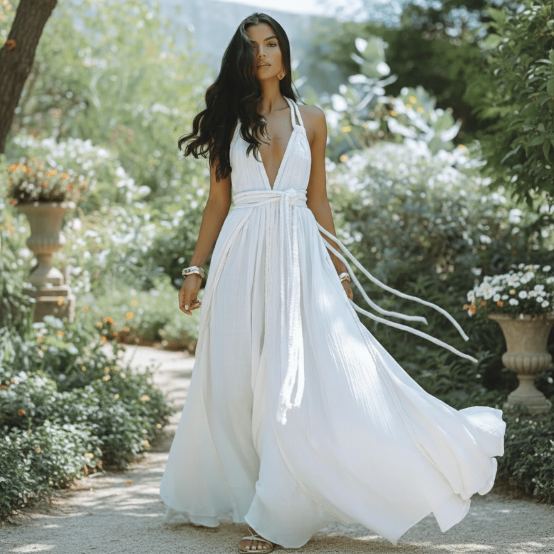 Robe longue bandage dos nu pour femmes