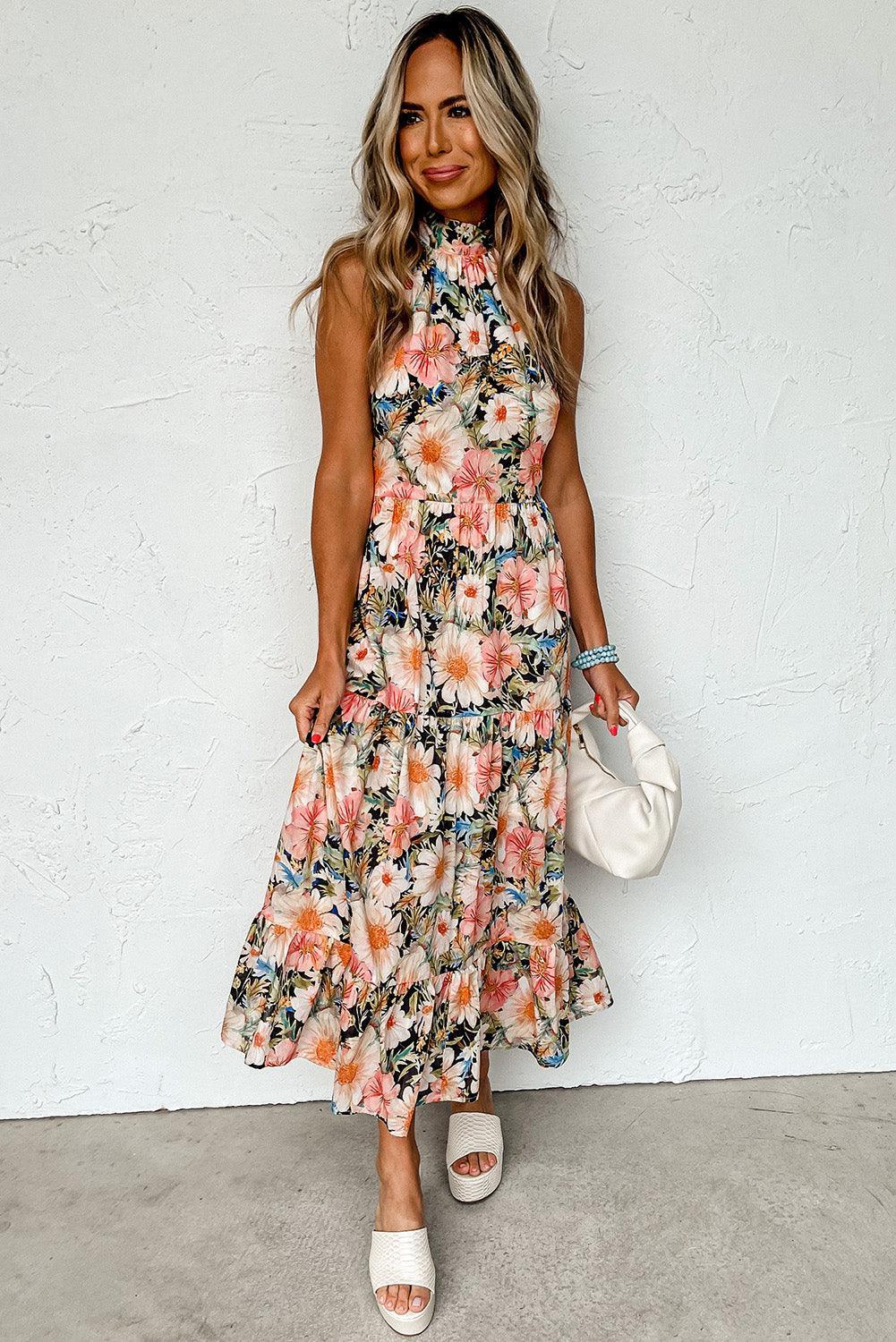Robe Maxi Imprimé Floral Halter pour Femmes