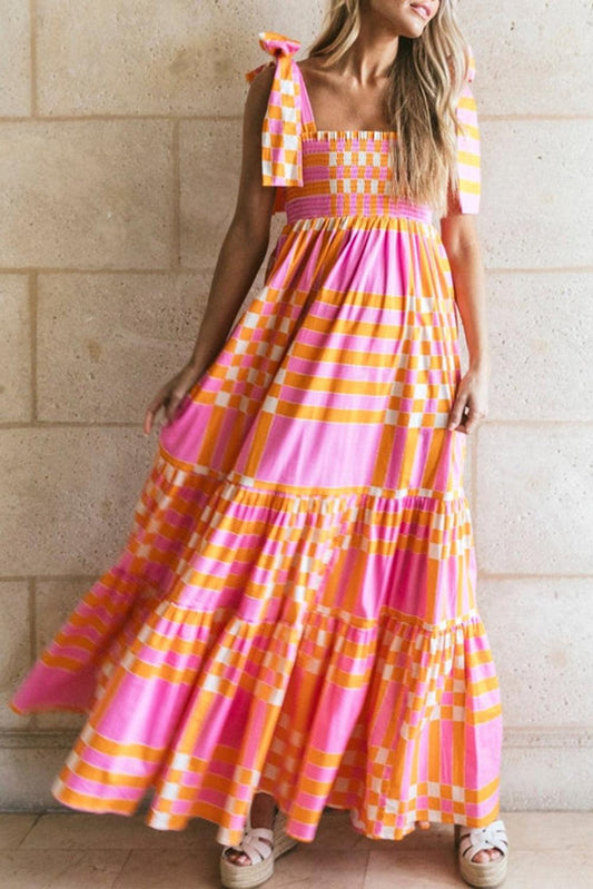 Robe Maxi Boho à Carreaux pour Femmes