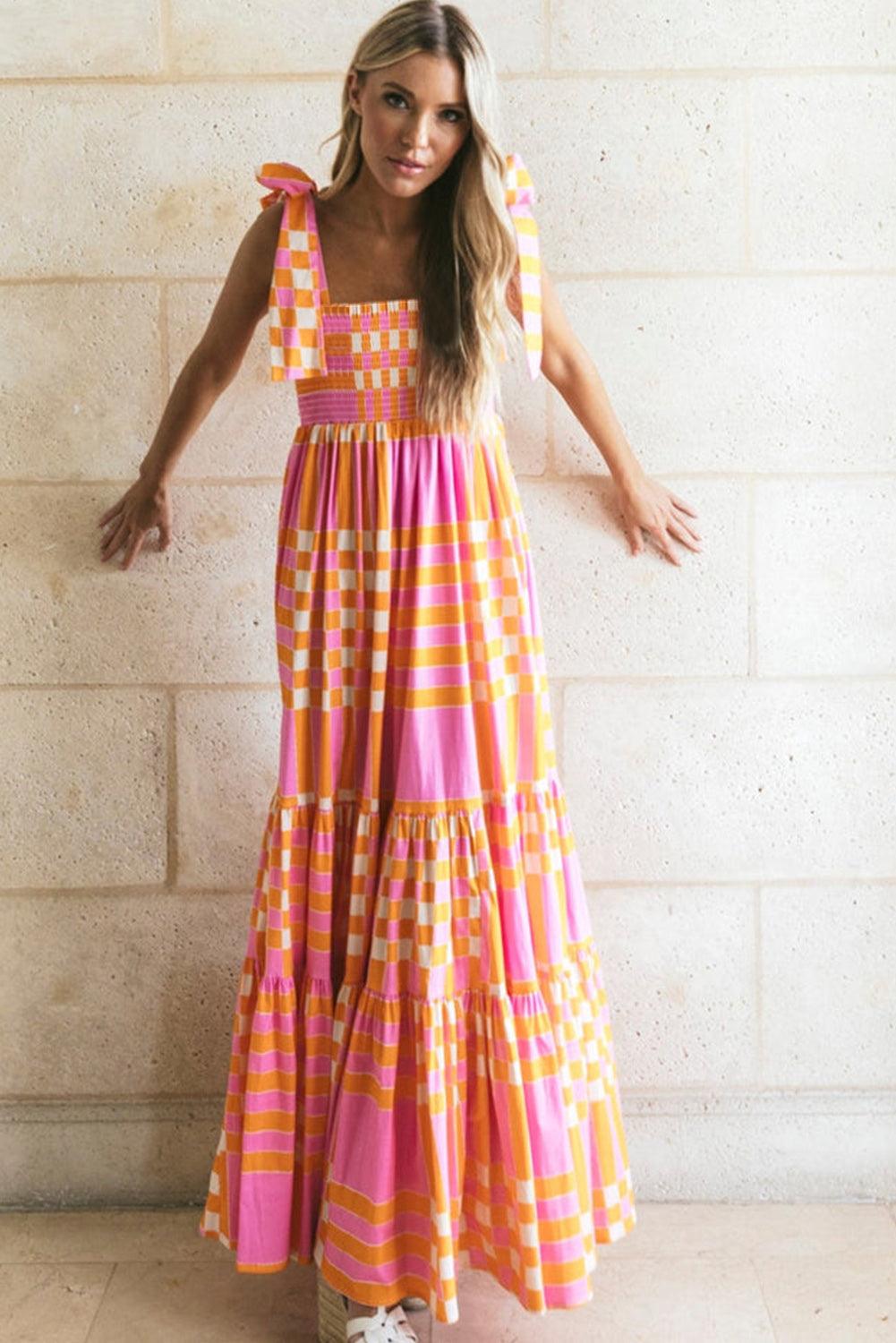 Robe Maxi Boho à Carreaux pour Femmes