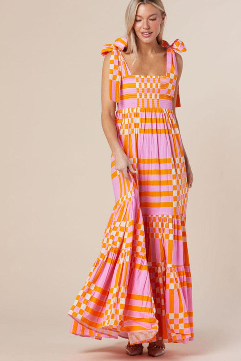 Robe Maxi Boho à Carreaux pour Femmes