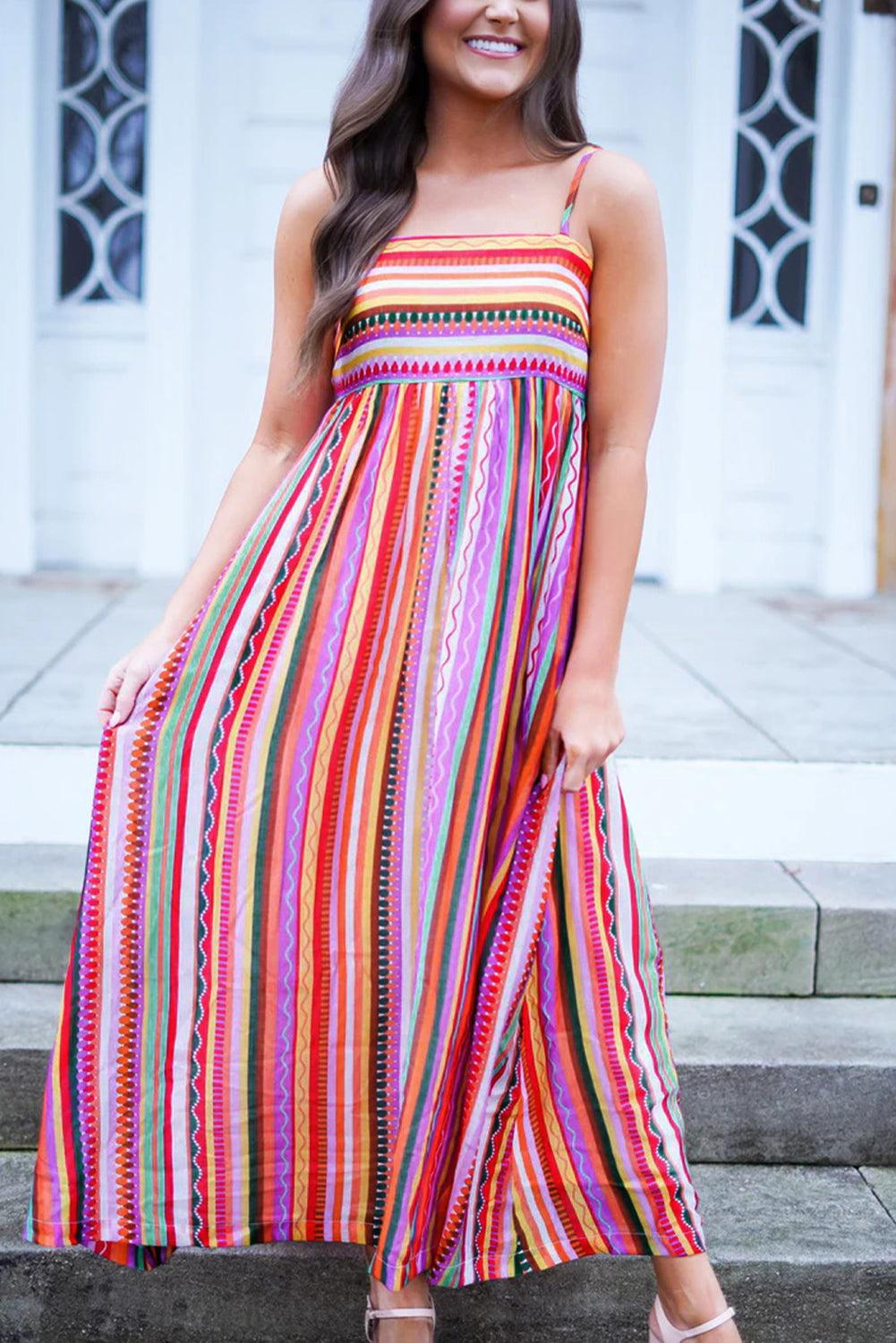 Robe Maxi Boho Fines Bretelles pour Femmes