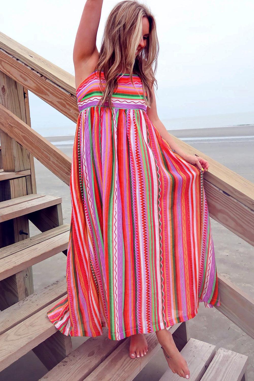 Robe Maxi Boho avec Fines Bretelles pour Femmes