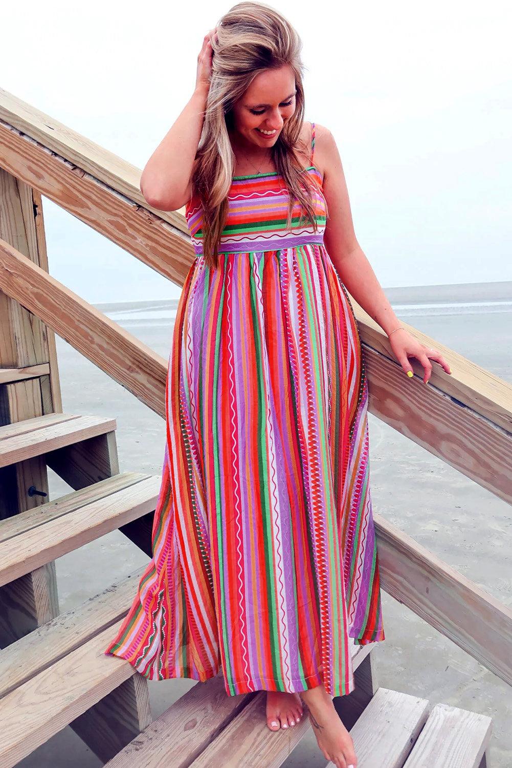 Robe Maxi Boho avec Fines Bretelles pour Femmes