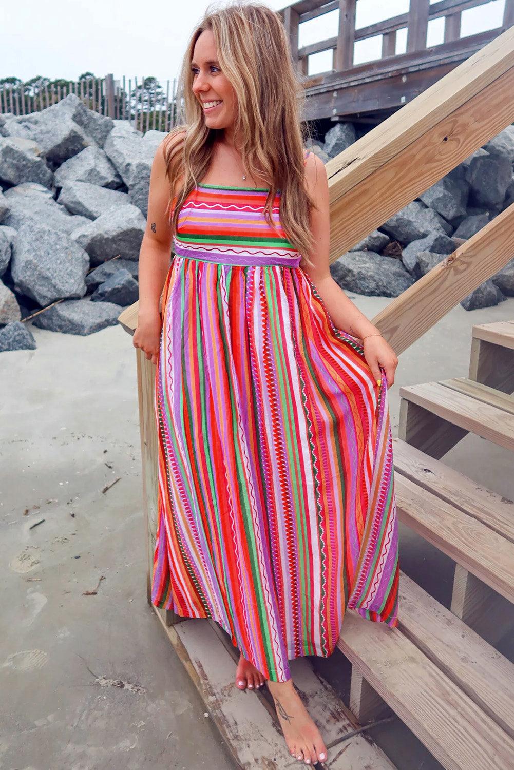 Robe Maxi Boho Fines Bretelles pour Femmes