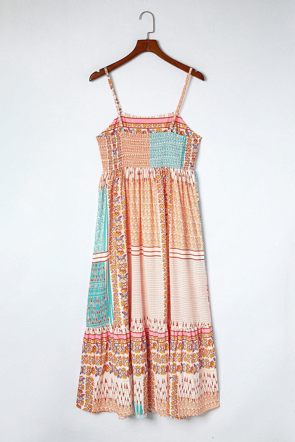 Robe Boho Patchwork Col Carré pour Femmes