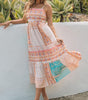 Robe Boho Patchwork Col Carré pour Femmes
