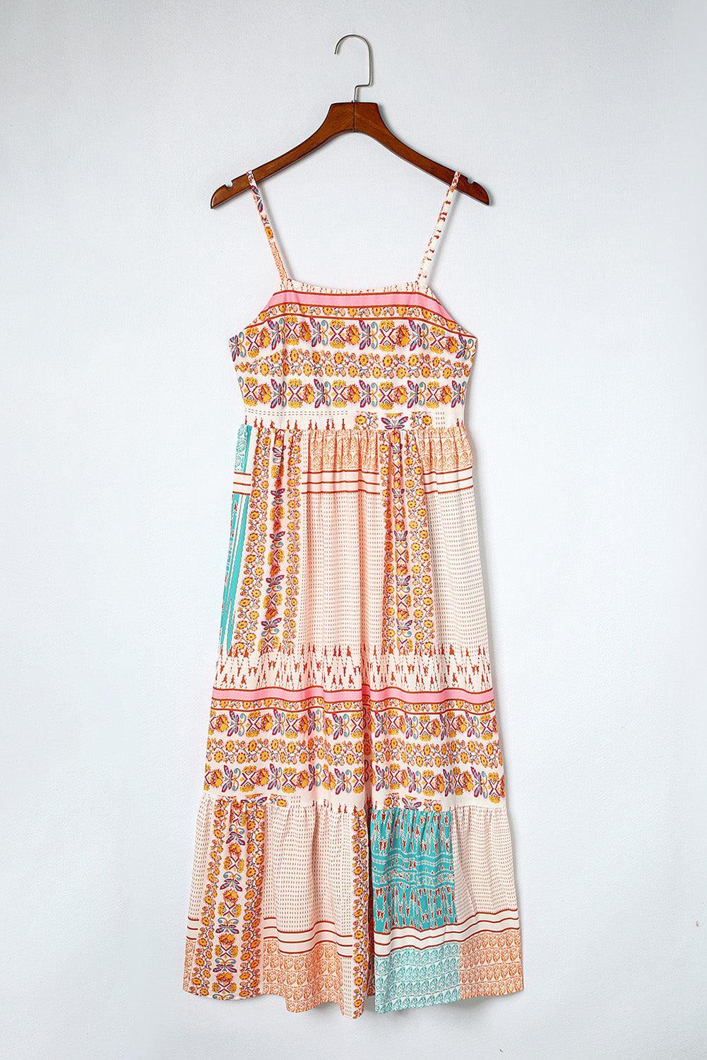 Robe Boho Patchwork Décolleté Carré pour Femmes