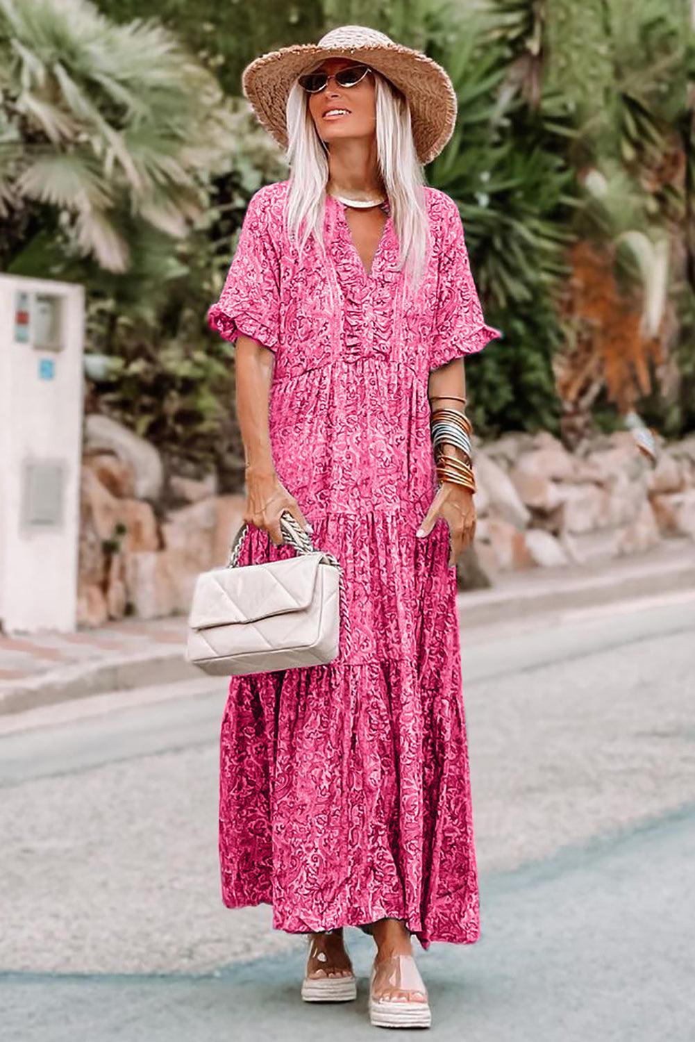 Robe Maxi Boho à Volants pour Femmes