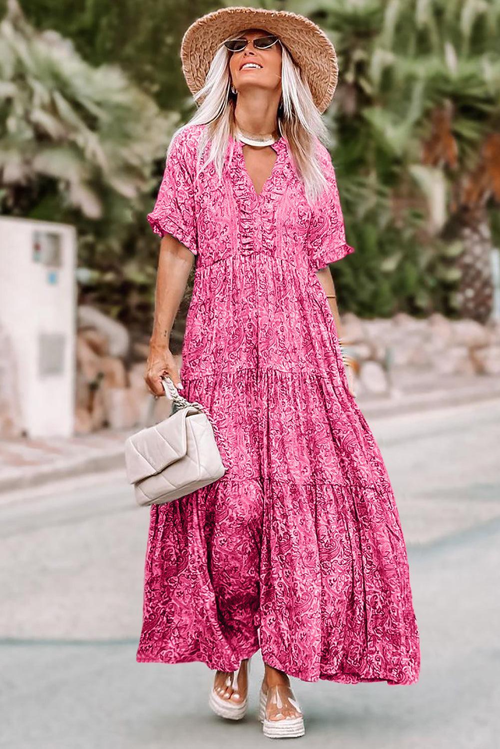 Robe Maxi Boho à Volants pour Femmes